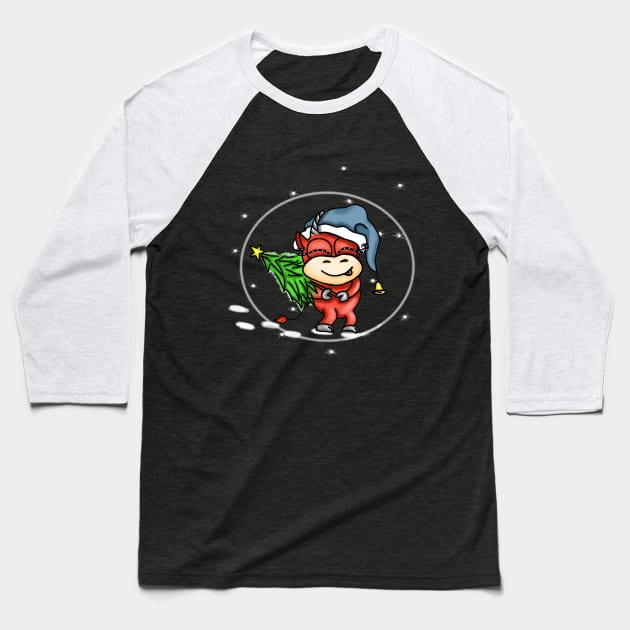 Christmas colored funny bulls Baseball T-Shirt by Sereniya